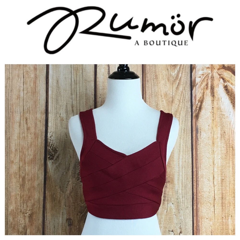 💸NWT Rumor Boutique burgundy bandage crop top